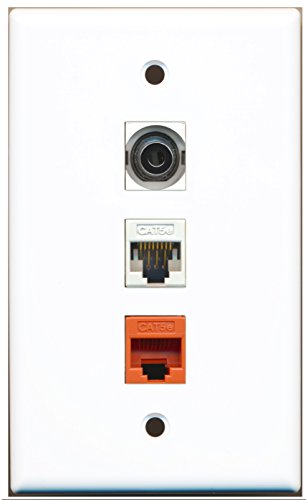 RiteAV - 1 Port 3.5mm 1 Cat5e Ethernet White 1 Cat5e Ethernet Orange Wall Plate