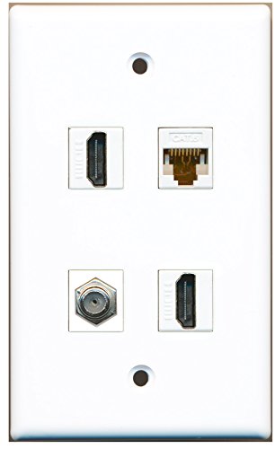 RiteAV - 2 Port HDMI 1 Port Coax Cable TV- F-Type 1 Port Cat6 Ethernet White Wall Plate