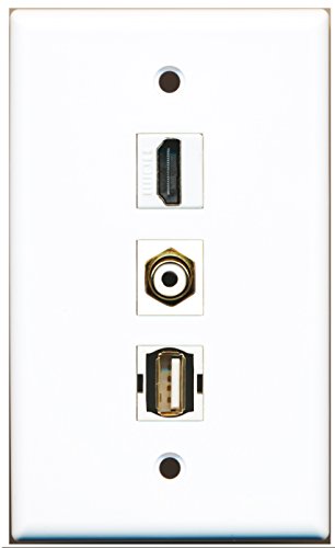 RiteAV - 1 Port HDMI and 1 Port RCA White and 1 Port USB A-A Wall Plate