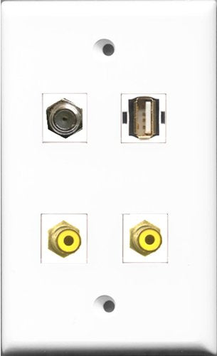 RiteAV - 2 Port RCA Yellow and 1 Port Coax Cable TV- F-Type and 1 Port USB A-A Wall Plate