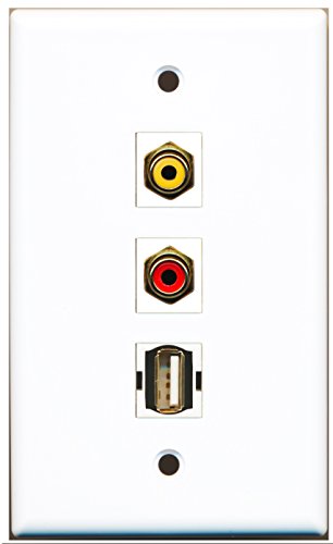 RiteAV - 1 Port RCA Red and 1 Port RCA Yellow and 1 Port USB A-A Wall Plate