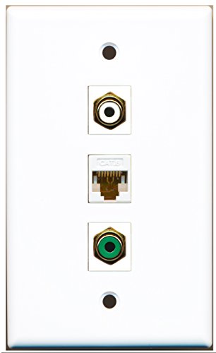 RiteAV - 1 Port RCA White and 1 Port RCA Green and 1 Port Cat6 Ethernet White Wall Plate