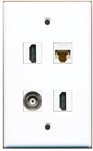 RiteAV - 2 Port HDMI 1 Port BNC 1 Port Cat6 Ethernet White Wall Plate
