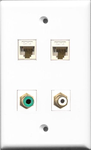 RiteAV 1 Port RCA White and 1 Port RCA Green 2 Port Cat6 Ethernet White Wall Plate