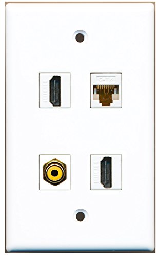 RiteAV - 2 Port HDMI 1 Port RCA Yellow 1 Port Cat6 Ethernet White Wall Plate