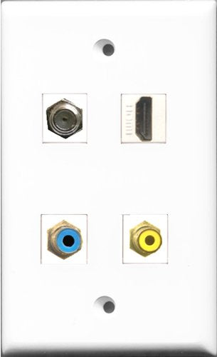 RiteAV 1 Port HDMI and 1 Port RCA Yellow and 1 Port RCA Blue and 1 Port Coax Cable TV- F-Type Wall Plate