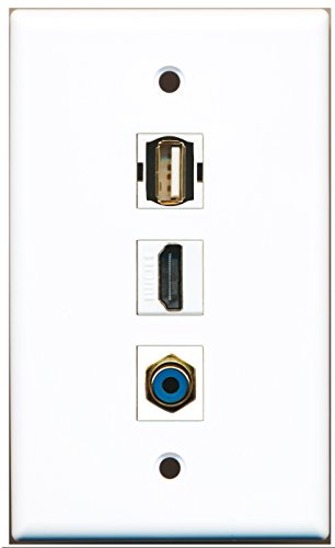 RiteAV - 1 Port HDMI 1 RCA Blue 1 USB A-A Wall Plate