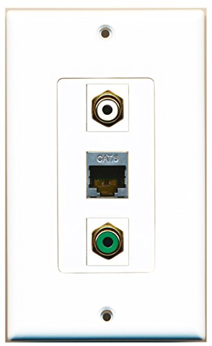RiteAV - 1 Port RCA White and 1 Port RCA Green and 1 Port Shielded Cat6 Ethernet Decorative Wall Plate Decorative