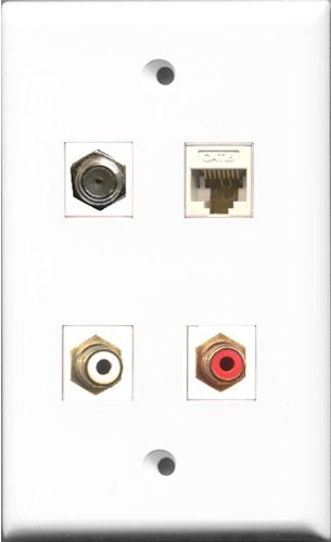 RiteAV 1 Port RCA Red and 1 Port RCA White and 1 Port Coax Cable TV- F-Type and 1 Port Cat6 Ethernet White Wall Plate