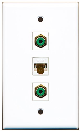 RiteAV - 2 Port RCA Green and 1 Port Cat6 Ethernet White Wall Plate