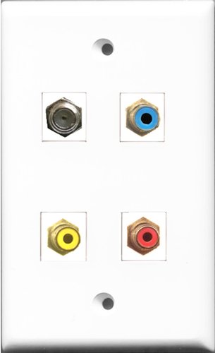 RiteAV 1 Port RCA Red and 1 Port RCA Yellow and 1 Port RCA Blue and 1 Port Coax Cable TV- F-Type Wall Plate