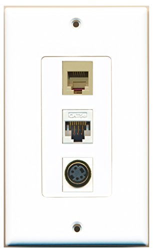 RiteAV - 1 Port Phone RJ11 RJ12 Beige and 1 Port S-Video and 1 Port Cat5e Ethernet White Decorative Wall Plate