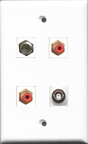 RiteAV - 2 Port RCA Red and 1 Port Coax Cable TV- F-Type and 1 Port BNC Wall Plate