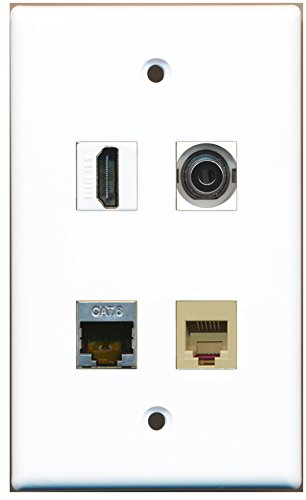 RiteAV - 1 Port HDMI 1 Port Phone RJ11 RJ12 Beige 1 Port Shielded Cat6 Ethernet 1 Port 3.5mm Wall Plate
