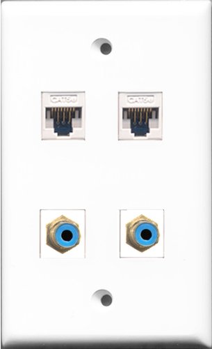 RiteAV - 2 Port RCA Blue 2 Port Cat5e Ethernet White Wall Plate