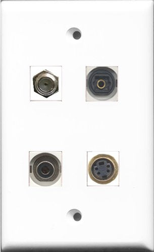 RiteAV 1 Port Coax Cable TV- F-Type and 1 Port S-Video and 1 Port Toslink and 1 Port 3.5mm Wall Plate