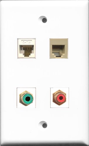 RiteAV 1 Port RCA Red and 1 Port RCA Green and 1 Port Phone RJ11 RJ12 Beige and 1 Port Cat6 Ethernet White Wall Plate