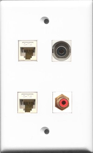 RiteAV 1 Port RCA Red and 1 Port 3.5mm 2 Port Cat6 Ethernet White Wall Plate