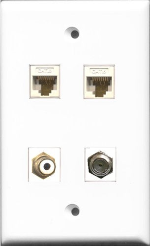RiteAV 1 Port RCA White and 1 Port Coax Cable TV- F-Type 2 Port Cat6 Ethernet White Wall Plate