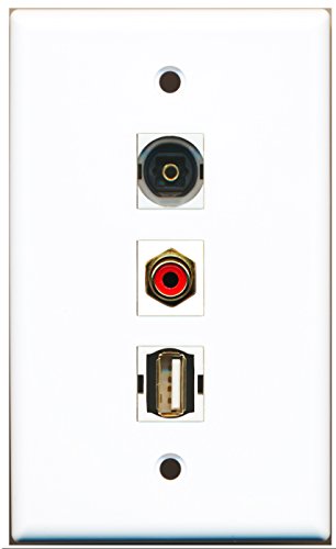 RiteAV - 1 Port RCA Red and 1 Port USB A-A and 1 Port Toslink Wall Plate