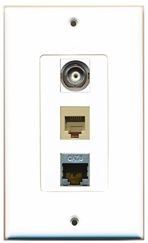 RiteAV - 1 Port Phone RJ11 RJ12 Beige and 1 Port Shielded Cat6 Ethernet and 1 Port BNC Decorative Wall Plate Decorative