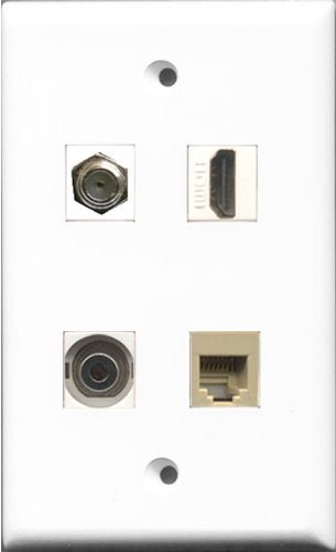 RiteAV 1 Port HDMI and 1 Port Coax Cable TV- F-Type and 1 Port Phone RJ11 RJ12 Beige and 1 Port 3.5mm Wall Plate