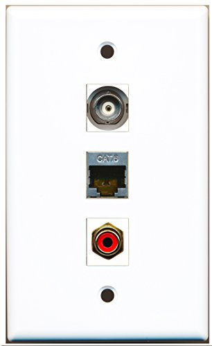 RiteAV - 1 Port RCA Red and 1 Port Shielded Cat6 Ethernet and 1 Port BNC Wall Plate