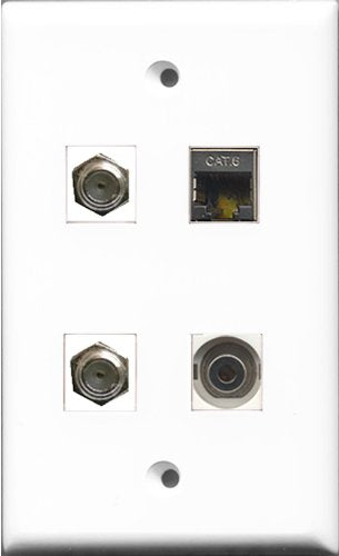 RiteAV - 2 Port Coax Cable TV- F-Type and 1 Port Shielded Cat6 Ethernet and 1 Port 3.5mm Wall Plate