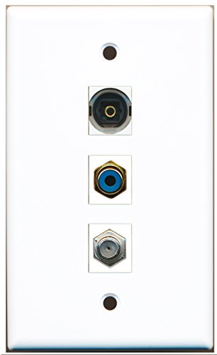 RiteAV - 1 Port RCA Blue and 1 Port Coax Cable TV- F-Type and 1 Port Toslink Wall Plate