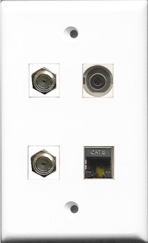RiteAV - 2 Port Coax Cable TV- F-Type and 1 Port Shielded Cat6 Ethernet and 1 Port 3.5mm Wall Plate