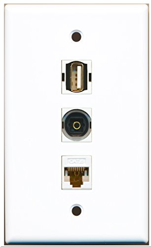 RiteAV - 1 Port USB A-A and 1 Port Toslink and 1 Port Cat6 Ethernet White Wall Plate