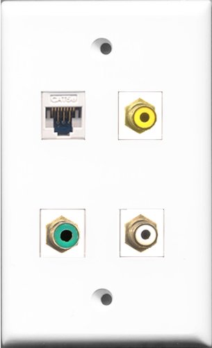 RiteAV 1 Port RCA White and 1 Port RCA Yellow and 1 Port RCA Green and 1 Port Cat5e Ethernet White Wall Plate