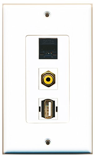 RiteAV - 1 Port RCA Yellow and 1 Port USB A-A and 1 Port Cat5e Ethernet Black Decorative Wall Plate Decorative