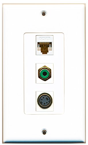 RiteAV - 1 Port RCA Green and 1 Port S-Video and 1 Port Cat6 Ethernet White Decorative Wall Plate Decorative