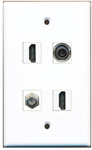 RiteAV - 2 Port HDMI 1 Port Coax Cable TV- F-Type 1 Port 3.5mm Wall Plate