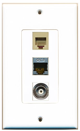 RiteAV - 1 Port Phone RJ11 RJ12 Beige and 1 Port Shielded Cat6 Ethernet and 1 Port BNC Decorative Wall Plate Decorative