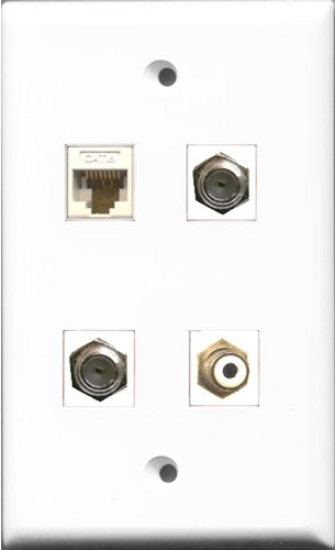 RiteAV 1 Port RCA White 2 Port Coax Cable TV- F-Type and 1 Port Cat6 Ethernet White Wall Plate