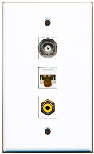 RiteAV - 1 Port RCA Yellow and 1 Port BNC and 1 Port Cat6 Ethernet White Wall Plate