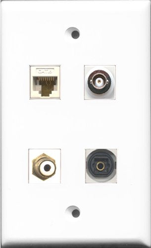 RiteAV 1 Port RCA White and 1 Port Toslink and 1 Port BNC and 1 Port Cat6 Ethernet White Wall Plate