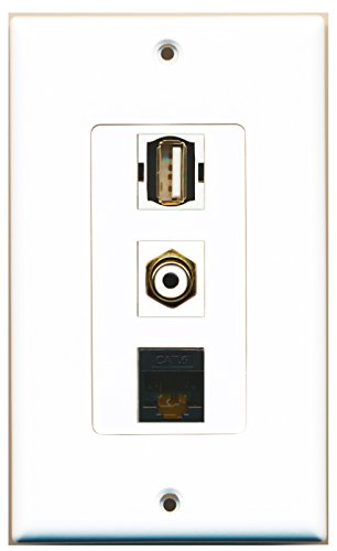 RiteAV - 1 Port RCA White and 1 Port USB A-A and 1 Port Cat6 Ethernet Black Decorative Wall Plate Decorative