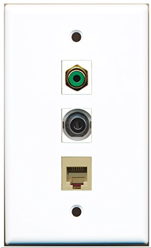 RiteAV - 1 Port RCA Green and 1 Port Phone RJ11 RJ12 Beige and 1 Port 3.5mm Wall Plate