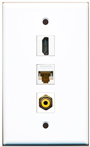 RiteAV - 1 Port HDMI and 1 Port RCA Yellow and 1 Port Cat6 Ethernet White Wall Plate