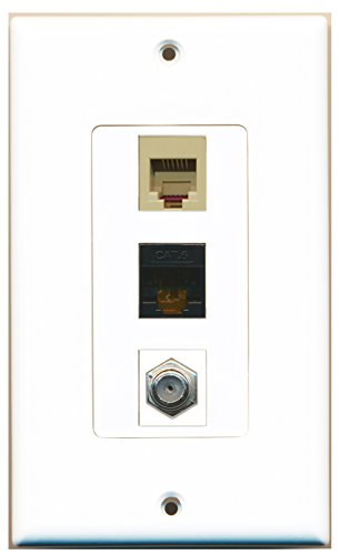 RiteAV - 1 Port Coax Cable TV- F-Type and 1 Port Phone RJ11 RJ12 Beige and 1 Port Cat6 Ethernet Black Decorative Wall Plate Decorative