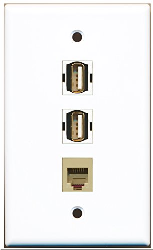 RiteAV - 2 Port USB A-A and 1 Port Phone RJ11 RJ12 Beige Wall Plate