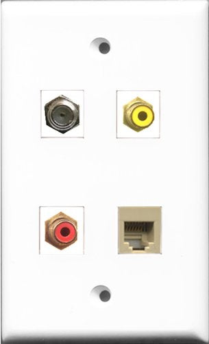 RiteAV 1 Port RCA Red and 1 Port RCA Yellow and 1 Port Coax Cable TV- F-Type and 1 Port Phone RJ11 RJ12 Beige Wall Plate
