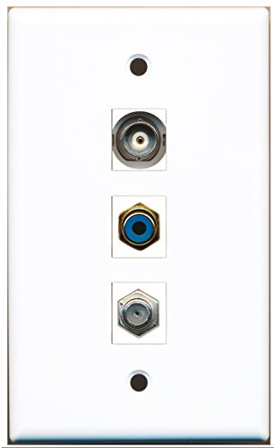 RiteAV - 1 Port RCA Blue and 1 Port Coax Cable TV- F-Type and 1 Port BNC Wall Plate