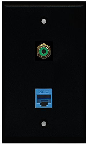 RiteAV - Black 1 Port RCA Green 1 Port Cat6 Ethernet Blue Wall Plate