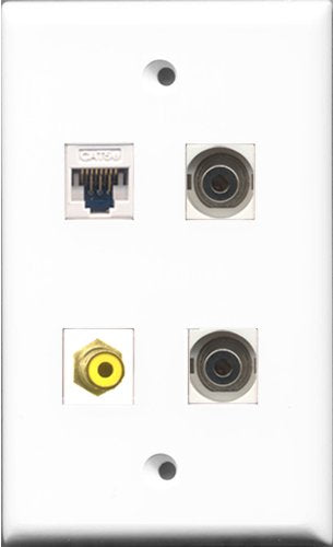 RiteAV - 1 Port RCA Yellow 2 Port 3.5mm and 1 Port Cat5e Ethernet White Wall Plate