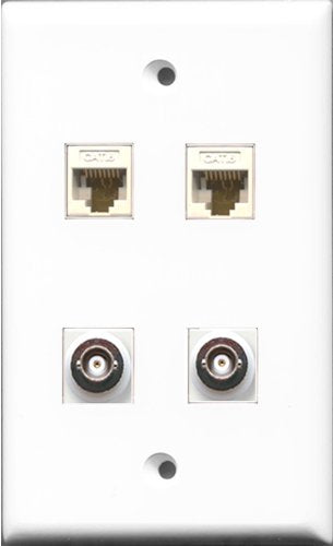 RiteAV - 2 Port BNC 2 Port Cat6 Ethernet White Wall Plate