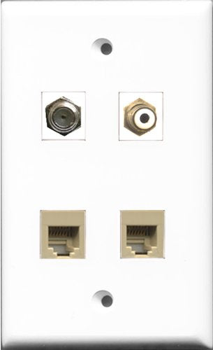 RiteAV 1 Port RCA White and 1 Port Coax Cable TV- F-Type 2 Port Phone RJ11 RJ12 Beige Wall Plate